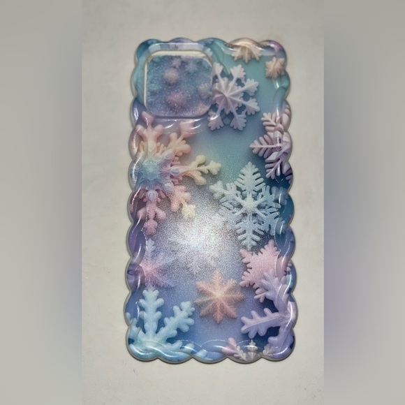 iPhone 13 ProMax Snowy Flakes Print w/ Floral Charm Soft Phone Case NWT - Picture 6 of 8